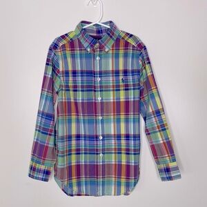 Ralph Lauren Boys Plaid Cotton Poplin Shirt Blue Multi Church Easter Wedding